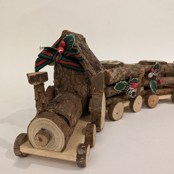 Vintage 1990s Christmas Around the World Natural Bark Train Display Candle Set - Picture 4 of 14